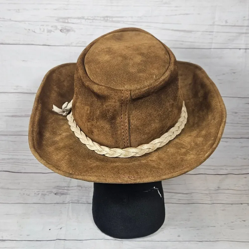 Walkabout Real Leather Outback Bush Hat Men's Large Brown Suede Braided Band